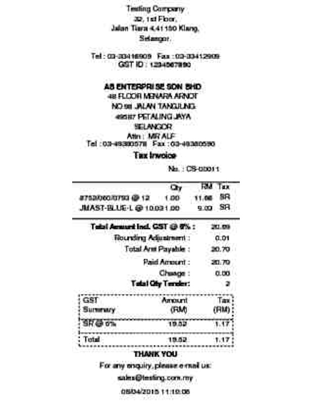 14 Cash Sales GST Receipt